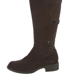 REDUCED  Brown Suede Knee-High Grosgrain Trim Leather Riding Boots Womens 36.5